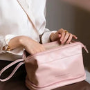 Axyaa Makeup Bag: PU Leather, Large Capacity, Double Zipper, Travel Toiletries Storage