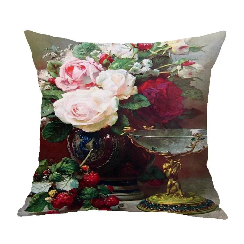 Axyaa Retro Safflower Oil Painting Pillowcase