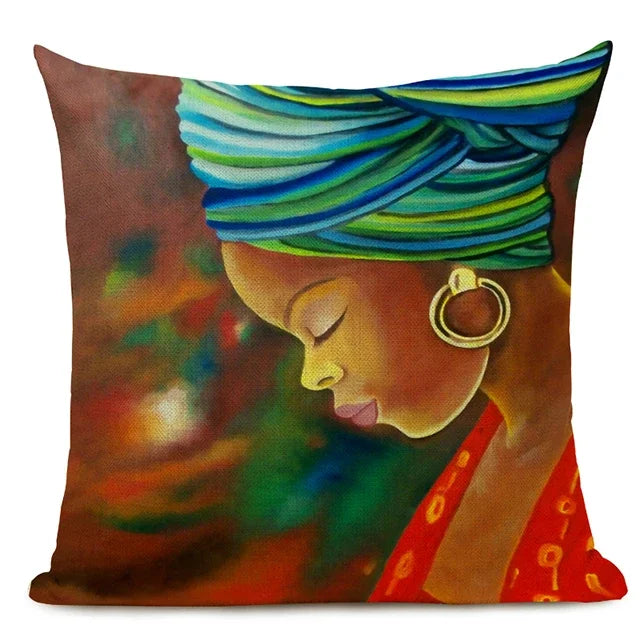 African Nation Women Portrait Pillow Cover for Home Decor by Axyaa