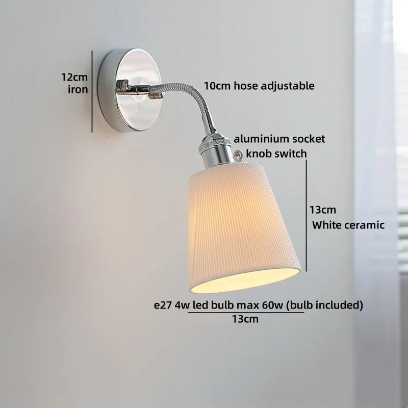 Axyaa White Ceramic LED Wall Light with Pull Chain Switch
