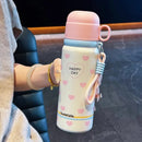 Axyaa Kawaii Hearts Stainless Steel Thermal Water Bottle 550ml - Leak-Proof Thermos Tumbler