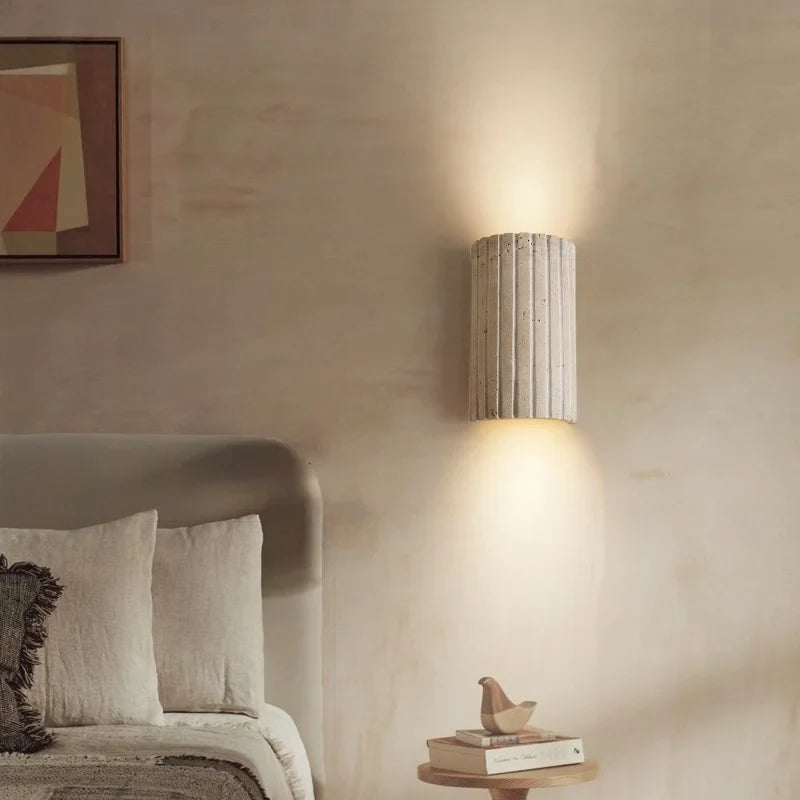 Axyaa Wabi Sabi LED Wall Sconce Yellow Travertine Stone Bedroom Lamp