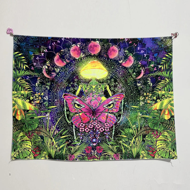 Axyaa UV Mushroom Mandala Tapestry for Home & Bedroom - Psychedelic Aesthetic Room Decor