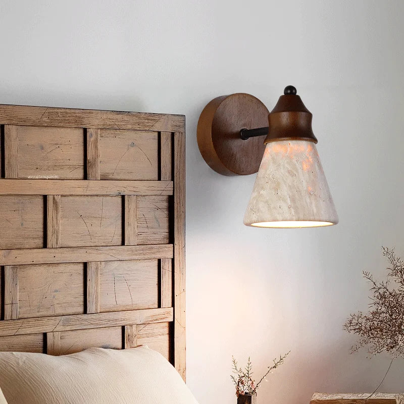 Axyaa Classical Yellow Travertine Wall Lamp Bedroom Sconce LED Lighting