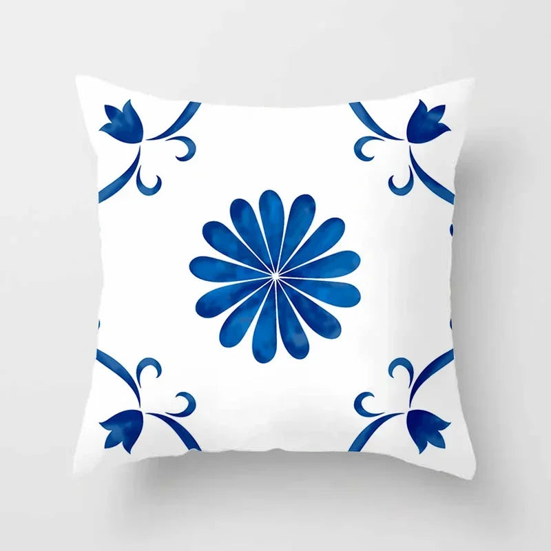 Blue Pattern Cushion Cover 45*45cm Pillowcase for Bedroom Sofa Home Decor by Axyaa