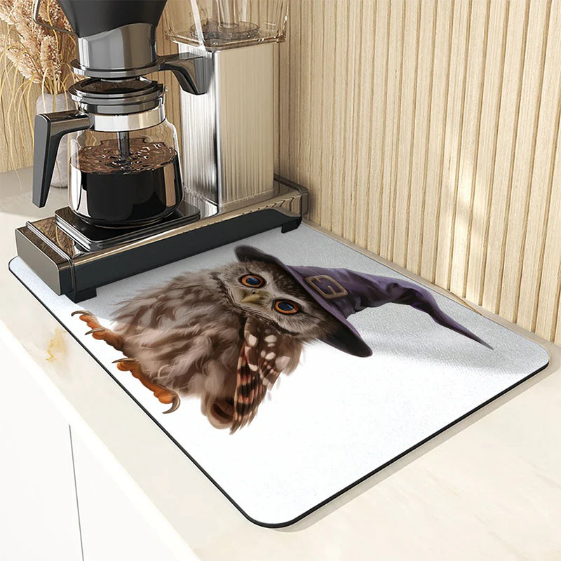 Axyaa Halloween Owl Hat Kitchen Draining Mat: Absorbent, Anti-slip, Quick Dry Pad