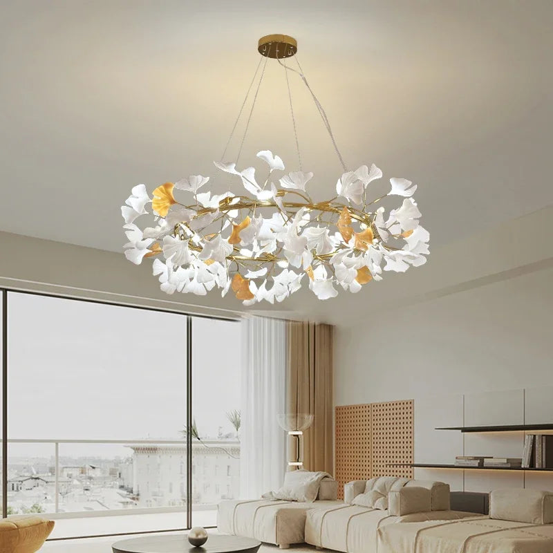 Axyaa Nordic Ginkgo Leaf LED Chandelier for Modern Interior Lighting