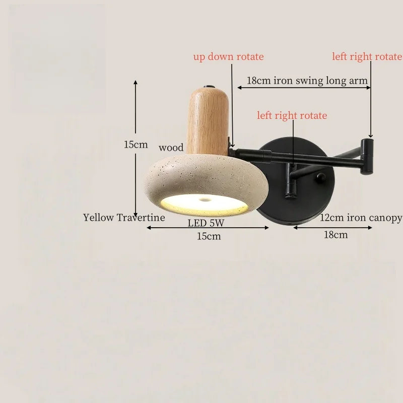 Axyaa Nordic Minimalism LED Wall Sconce Yellow Travertine Pull Chain Switch