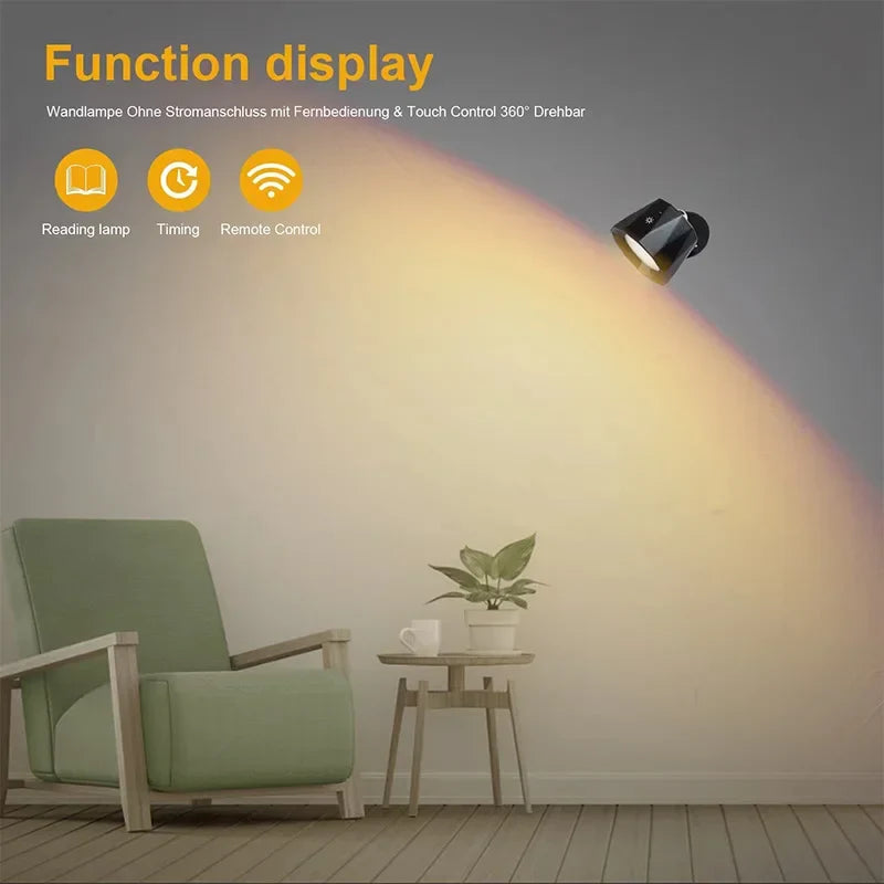 Axyaa Touch Control LED Wall Lamp: 360 Rotatable, USB Rechargeable, Wireless Night Light