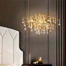 Axyaa Gold Crystal Ceiling Chandelier: Elegant LED Lighting for Home Decor.