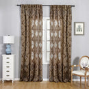 Axyaa European Jacquard Brown Curtains with Retro Hollow Pattern for Living Rooms