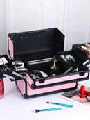 Axyaa Large Portable Makeup Train Case with 4 Trays - Professional Cosmetic Storage Box