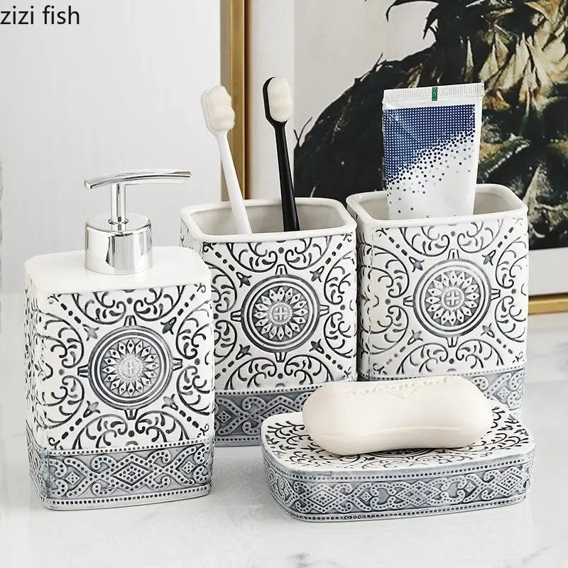 Axya Geometric Ceramic Bathroom Set in Black and White -  Bathroom Accessories