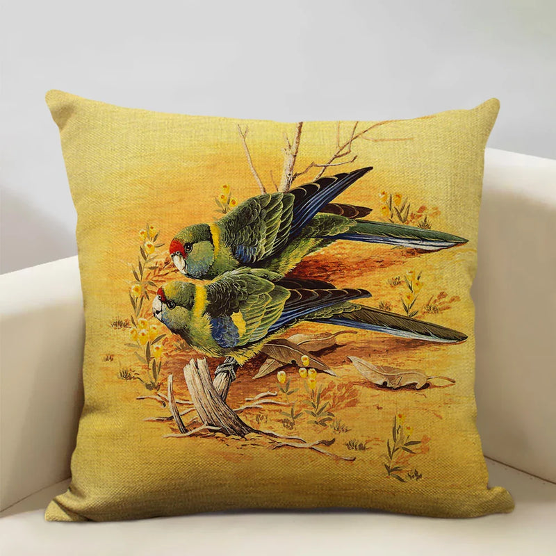 Axyaa Bird Parrot Sofa Cushion Cover 45x45cm Linen Pillowcase for Home & Hospitality