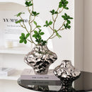 Axyaa Silver Ceramic Vase with Stone Grains and Geometric Slices