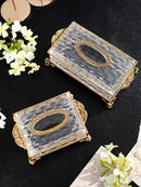 Axya Crystal Glass Tissue Box: Vintage Golden Brass Holder for Home and Kitchen