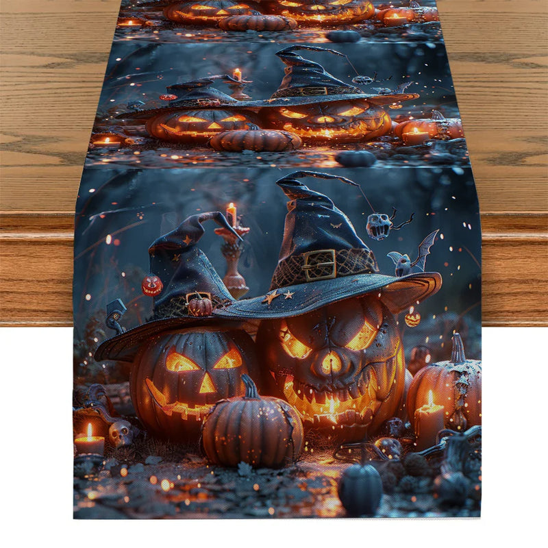 Axyaa Jack-O-Lantern Wizard Hat Table Runner for Festive Home Decor