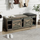 Modern White Shoe Bench with Sliding Barn Door by Axyaa - Entryway Storage with Adjustable Shelves