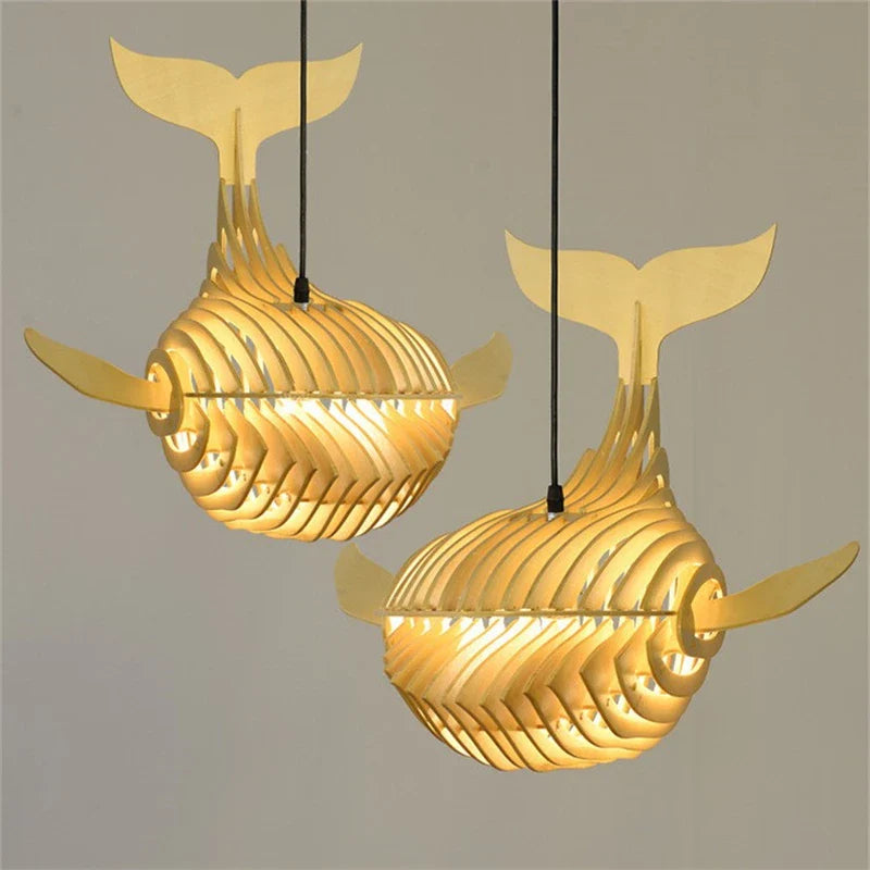 Axya Wooden Whale Pendant Light - Modern Kids Room Fixture