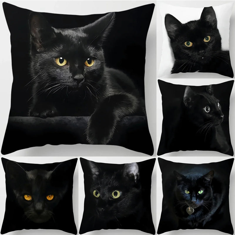 Axyaa  Black Cat Pillowcase  Decorative Square Cushion Cover 45*45cm