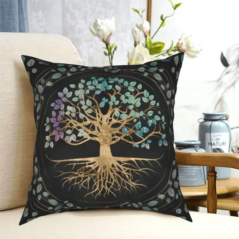 Axyaa Tree of Life Mystic Viking Gold Cushion Cover Pillowcase