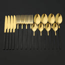 Axyaa Black Gold Stainless Steel Cutlery Set - 16 Piece Dinnerware Flatware Silverware