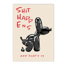 Axyaa Black Balloon Dog Canvas Painting with 'Shit Happens' Quote Wall Art