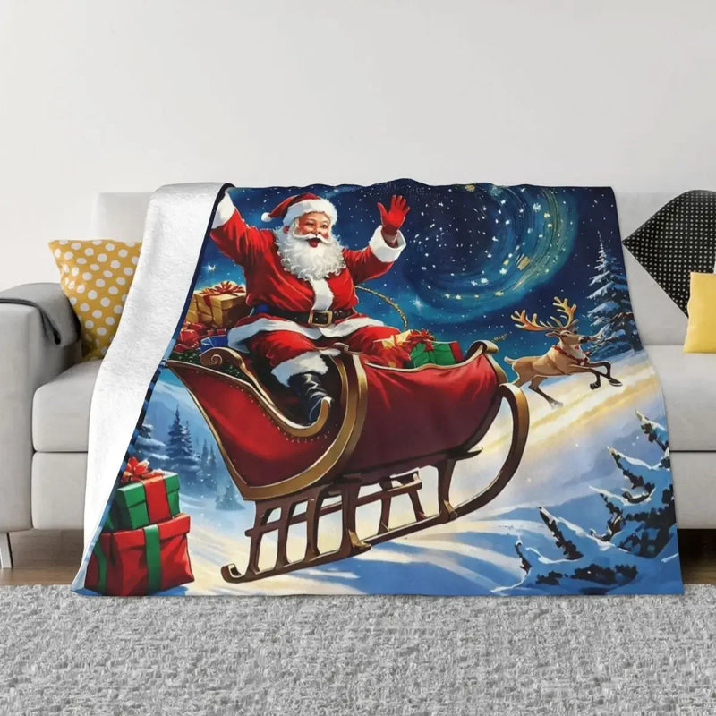 Axyaa Christmas Santa Claus Fuzzy Throw Blanket