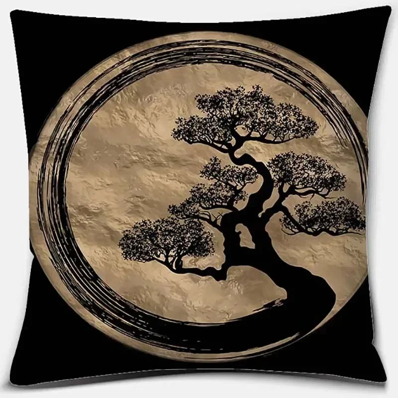 Axyaa Bonsai Zen Stone Pattern Pillowcase Square Decor Home Office Living Room