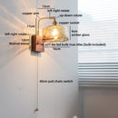 Axyaa Amber Glass Wood LED Wall Lamp with Switch for Living Room and Stair Lighting