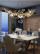 Axyaa Crystal Pendant Chandelier with LED Branches and Glass, Handmade Kapok Flower Design