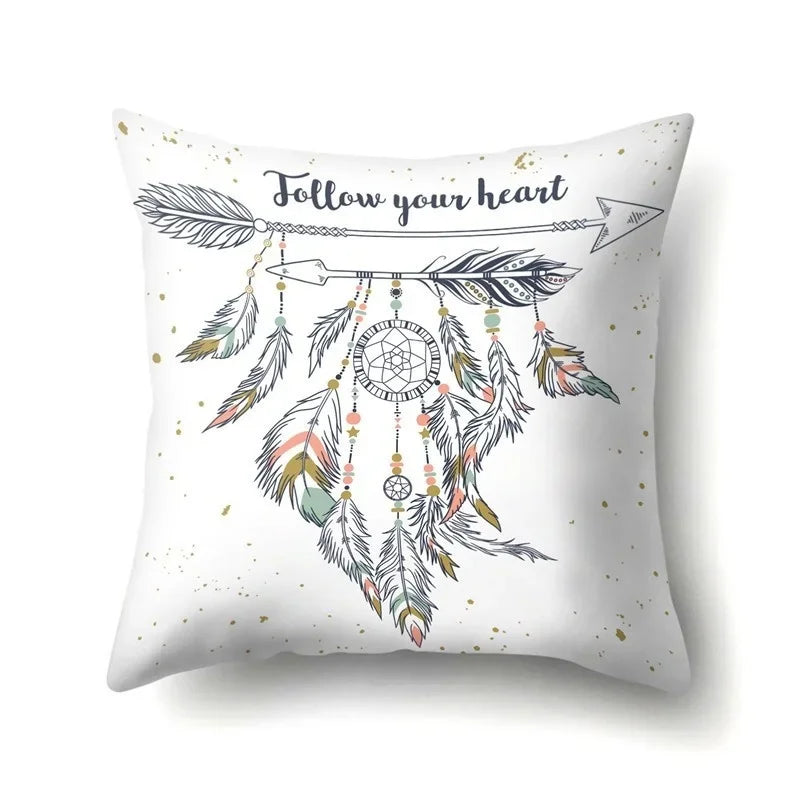 Axyaa Boho Indian Feather Dreamcatcher Pillow Cushion Cover for Home Decor
