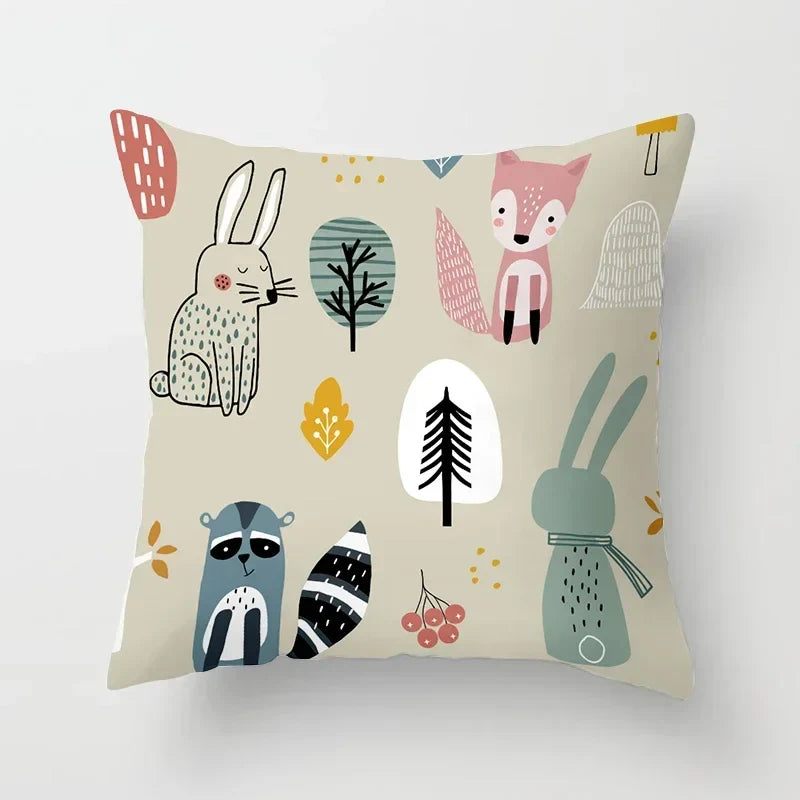 Axyaa Cartoon Animal Cushion Cover 45*45 Sofa Pillowcase Decorative Throw Pillow