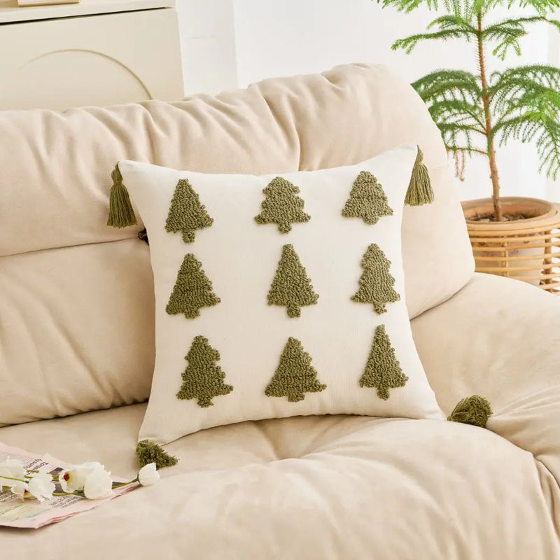 Axyaa Christmas Tufted Cushion Cover with Tassel Pillowcase, Holiday Decor 45x45/30x50cm
