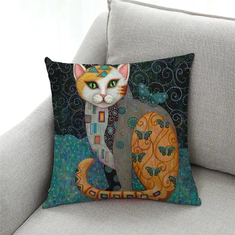 Axyaa Cat Linen Pillowcase 45x45cm for Home Décor and Comfort
