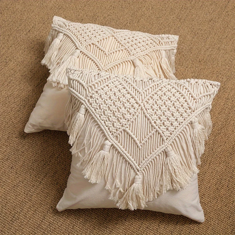 Bohemian Woven Tassel Throw Pillow Case, Axyaa Brand Decorative Cushion Cover, 18x18 in