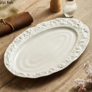 Axyaa Oval Ceramic Texture Plate Set for Restaurant and Home Use