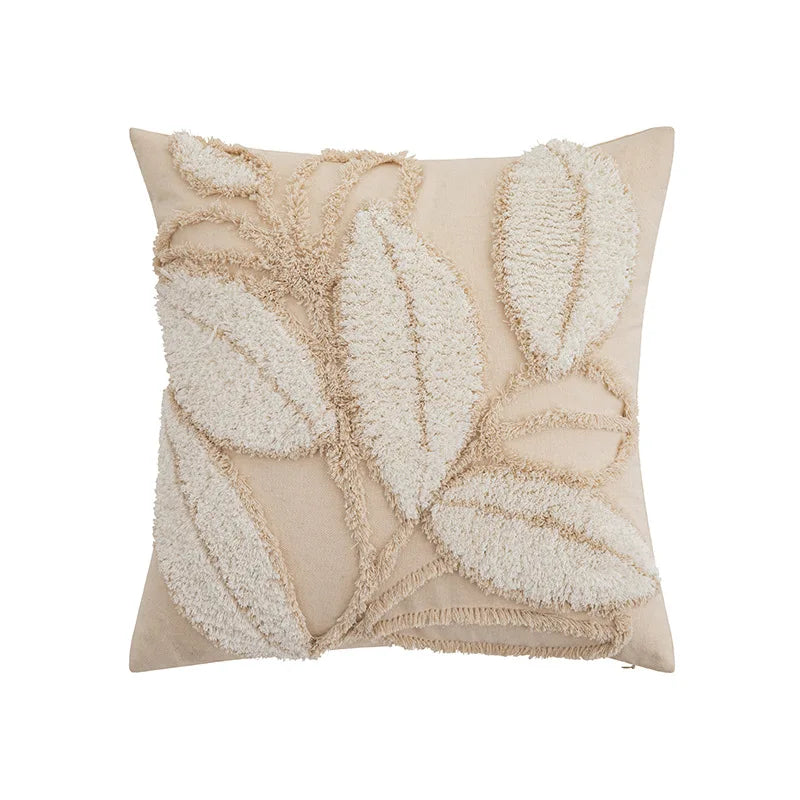 Axyaa Tufted Plush Leaves Pillowcase: Modern Plant Cartoon Pattern, 45x45cm