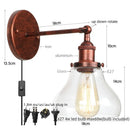 Axyaa Red Bronze LED Wall Lamp with Pull Chain Switch and Clear Glass