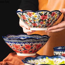 Axyaa Plant Flower Pattern Ceramic Bowl Retro Soup Ramen Salad Noodle Pasta Tableware