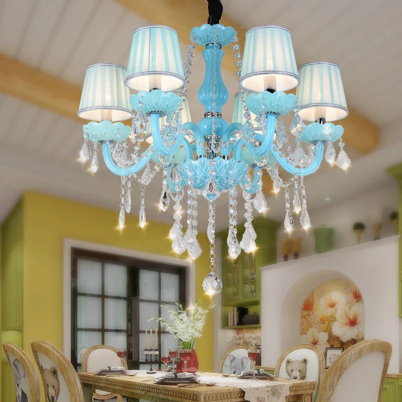 Axyaa Blue Crystal Pendant Lamp: Luxurious Candle Chandelier for Living Room, Bedroom, and More