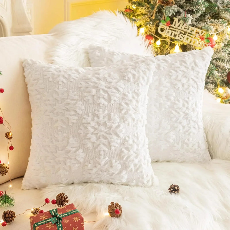 Axyaa Snowflake Beige Throw Pillow Covers 18x18 - Winter Christmas Decor for Sofa