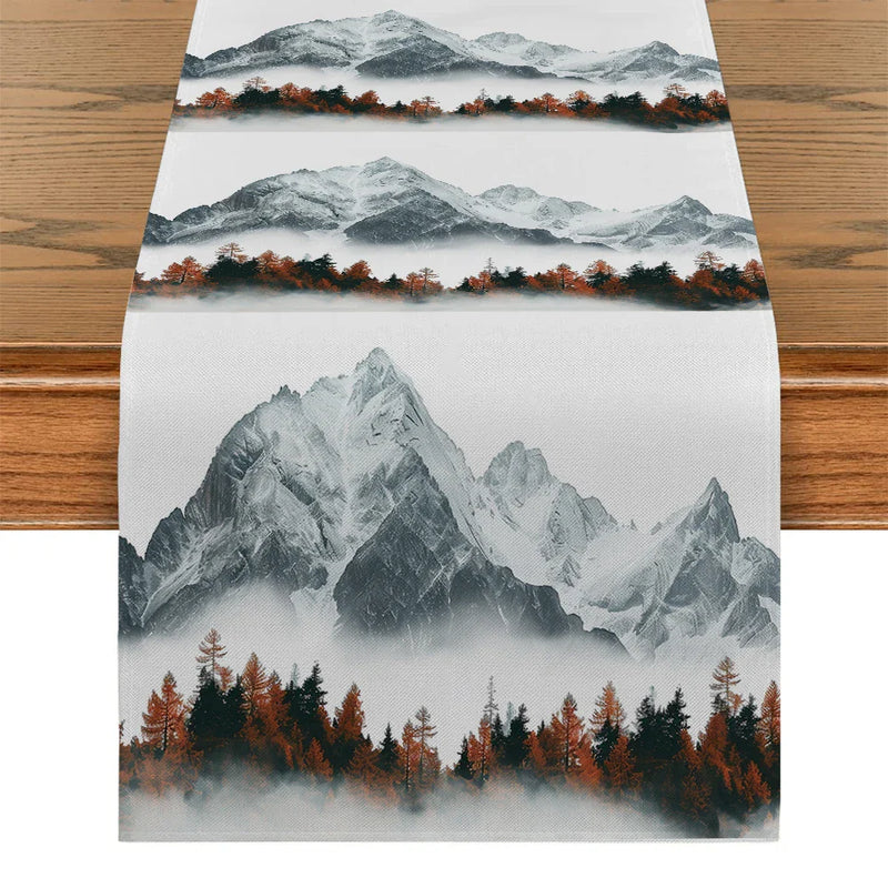 Axyaa Autumn Snow Mountains Table Runner for Home Wedding Centerpieces & Party Decor