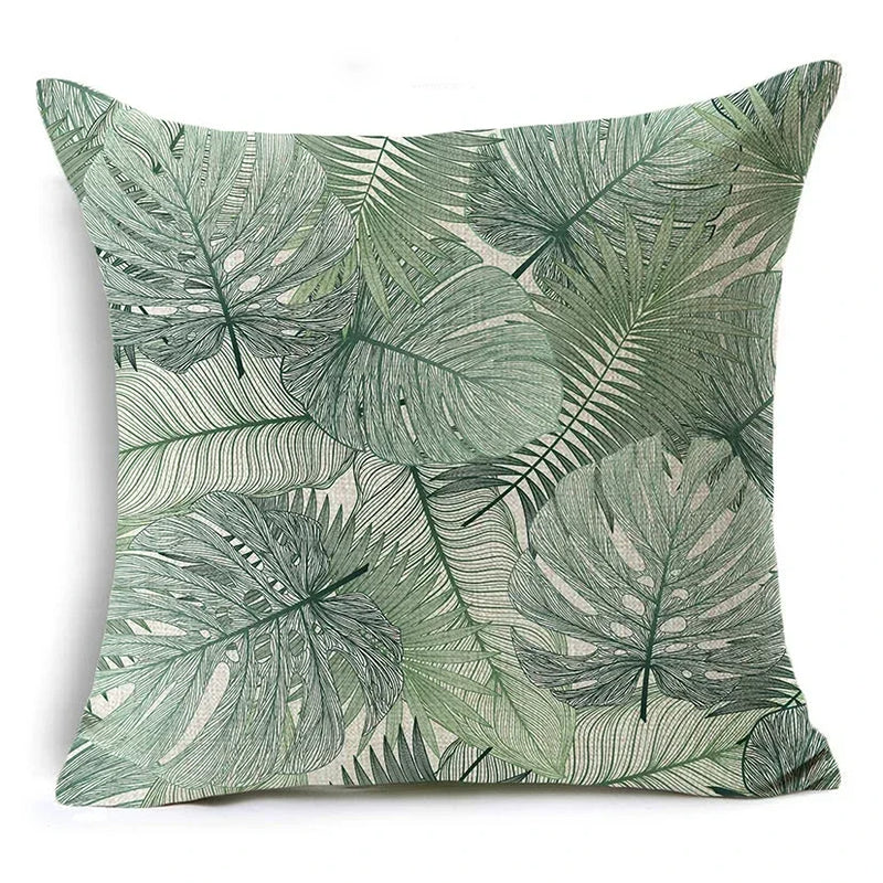 Axyaa Tropical Plants Linen Cushion Cover 45x45cm - Decorative Sofa Bed Pillow Case