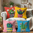 Axyaa Cactus Flower Pillow Covers Set - Tropical Bohemian Style Decor Cases