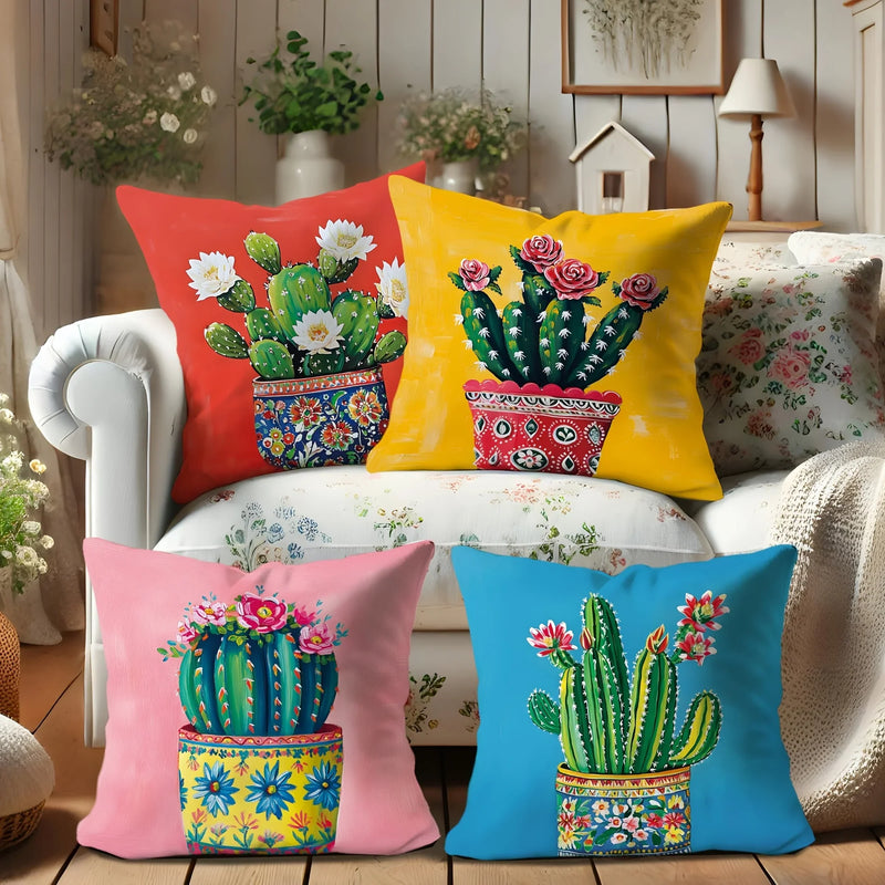 Axyaa Cactus Flower Pillow Covers - Set of 4