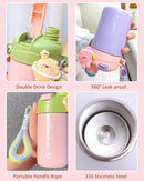 Axyaa Kids Stainless Steel Insulation Water Bottle with Straw - Double Drink Thermos Cup