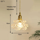 Axyaa Retro Flower Copper Hanging Lamp Crystal Glass Chandelier for Bedroom & Study