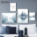 Axyaa Winter Lake Forest Owl Deer Snow Canvas Wall Art Print for Modern Home Decor