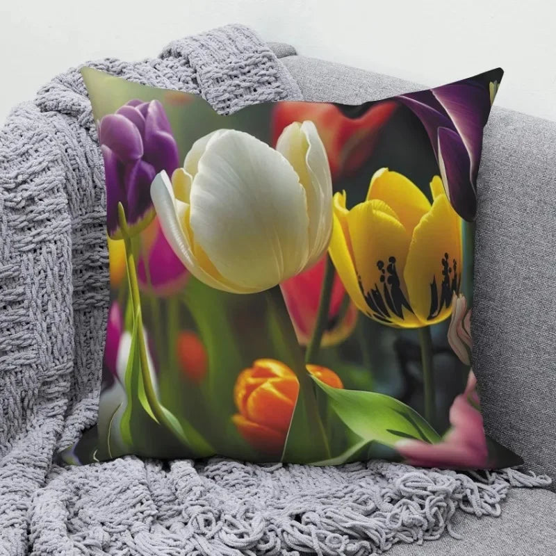 Axyaa Rose Flower Print Square Cushion Cover Pillowcase